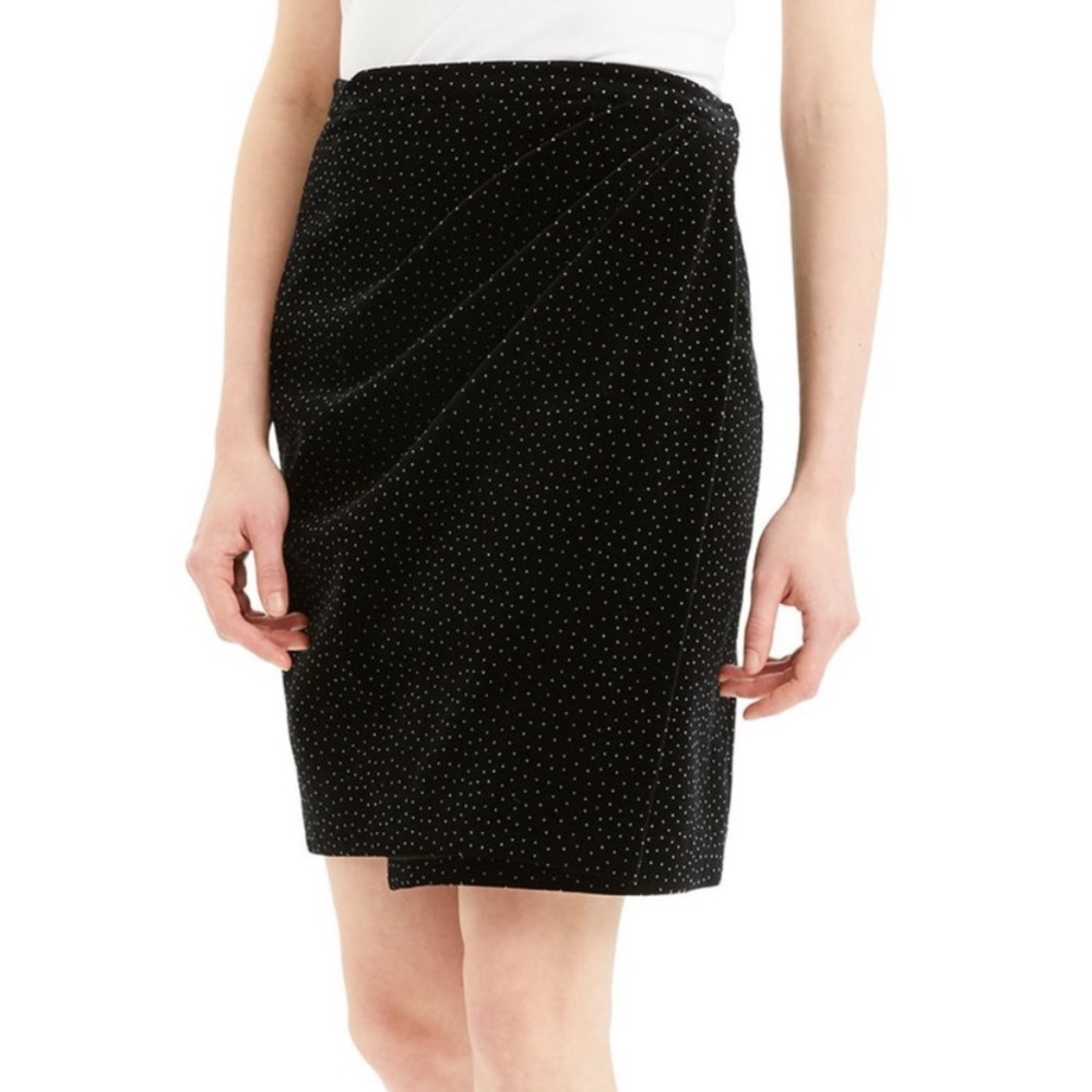 Theory Velvet Dot Pleated Wrap Skirt Black/White Size 8